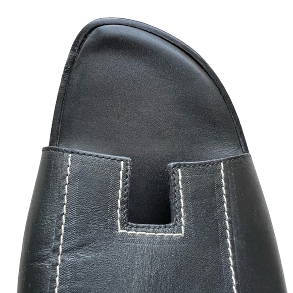 Hermes Black Leather Slide Sandals 41 Contrast Stitching Authentic - Picture 8 of 9